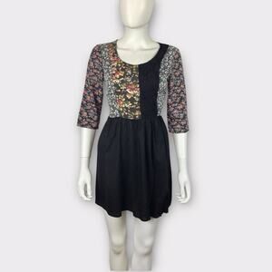 Topshop Black & Pink Floral Dress Lace Detail Fit & Flare Mini Summer Dress 4